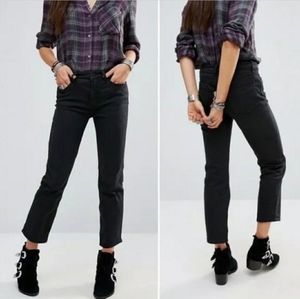 Free People Gray Wash Mid Rise Straight Le…